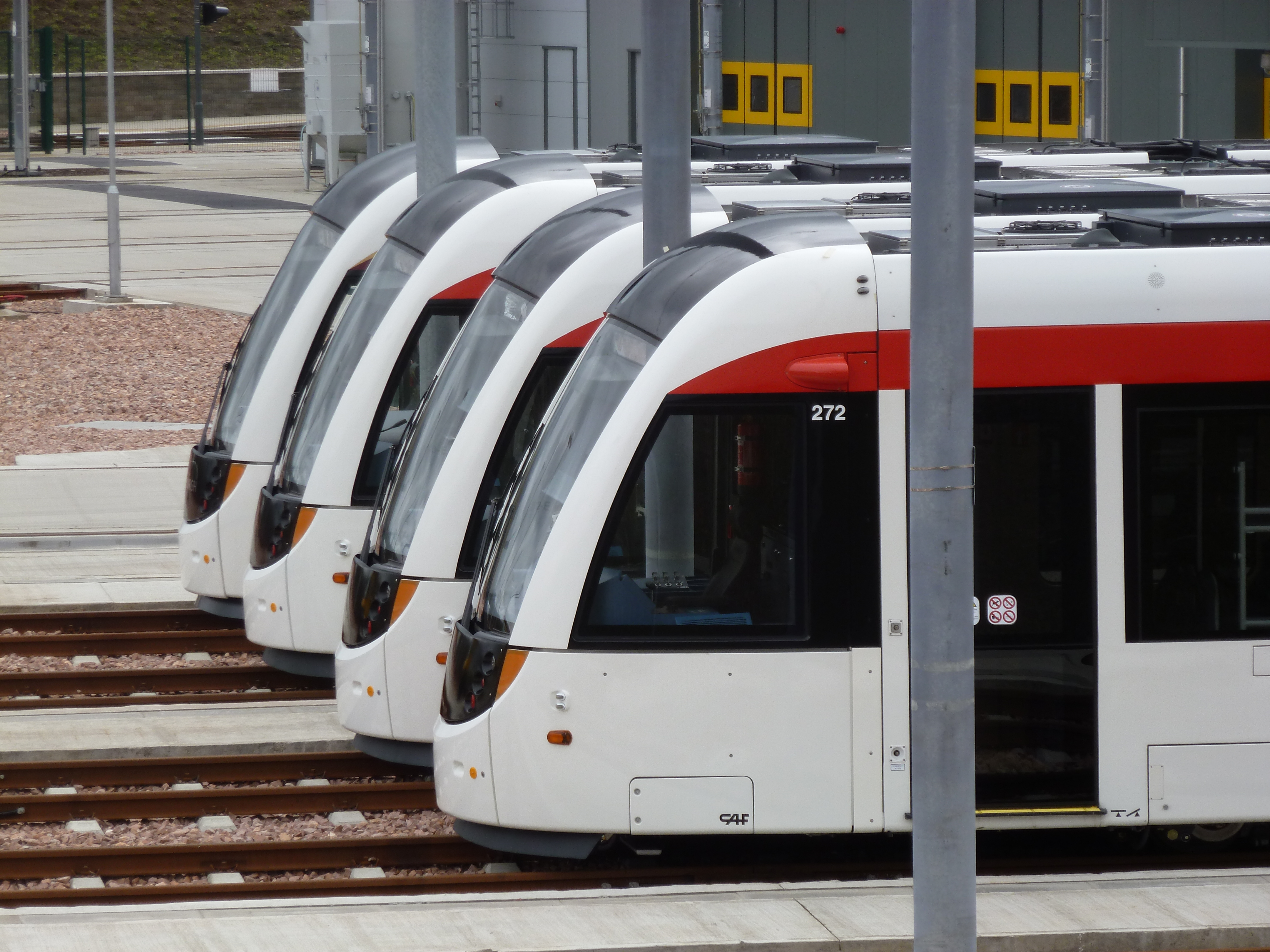 Edinburgh trams at depot