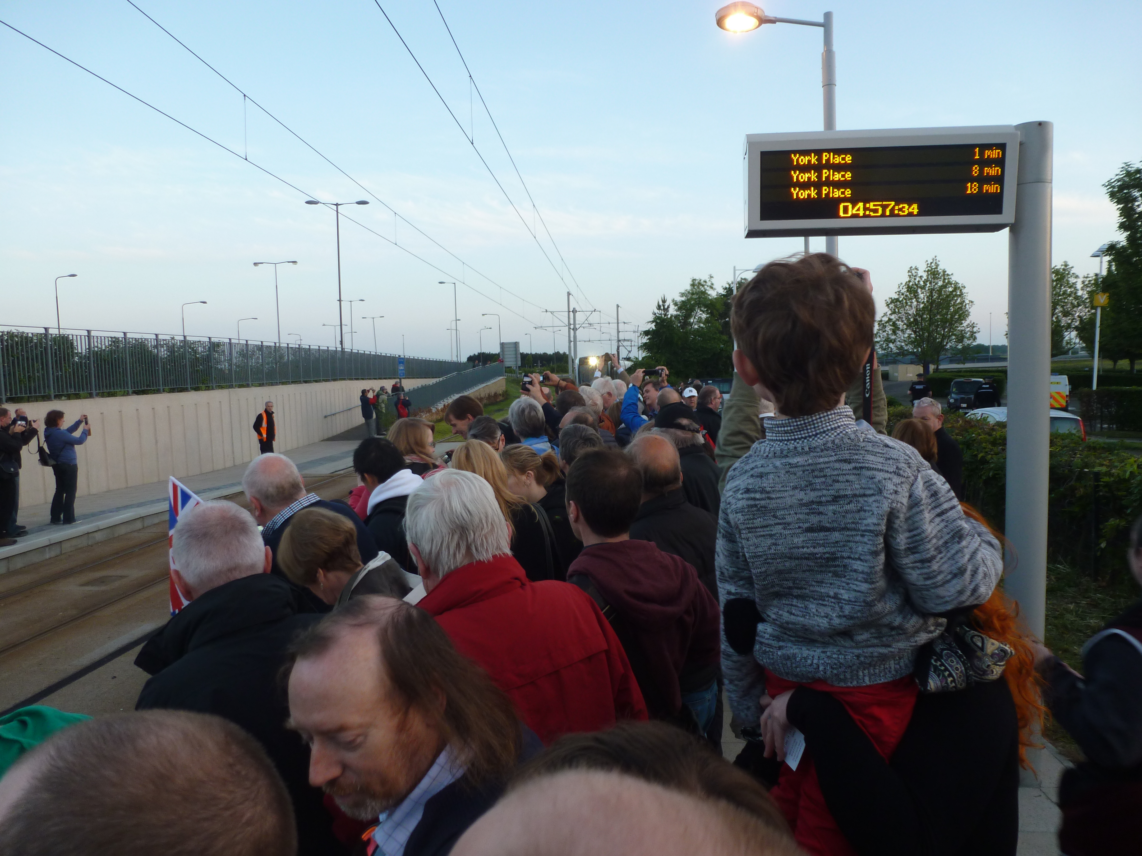 first tram arriving